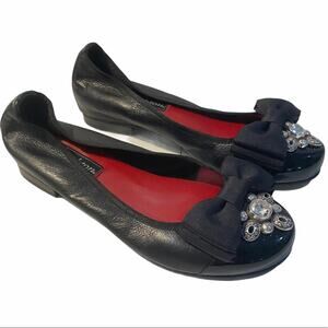 BRIGHTON Ballet Flats Womens Size 6 BLACK LEATHER BOW